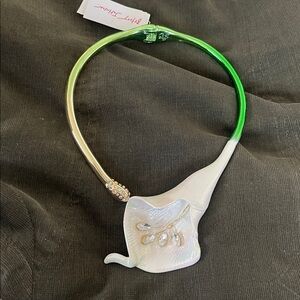 Betsey Johnson Green and Gold Iridescent Calla Lily Choker